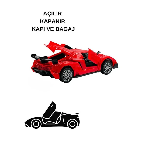 Uzaktan Kumandalı Spor Araba Kapıları Kumanda Kontrollü 1/18 - 789-104 - Kırmızı - 3