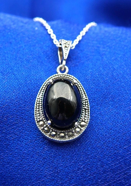 925 Ayar Kadın Oltu Taşı Kadın Kolye sk00084 ürün görseli 1