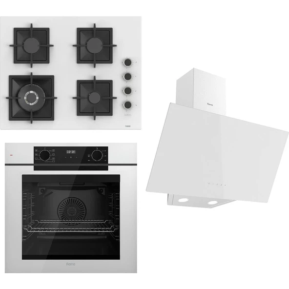 Ferre Fryart Serisi Beyaz Set (SC406-WFA + QEP63CB +D078) - Döküm Izgara / 65 cm Ocak - 1