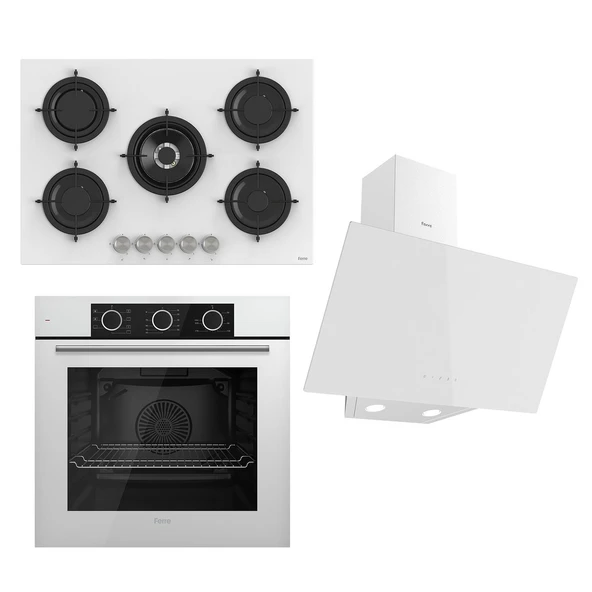 Ferre Flowart Basic Serisi Beyaz Ankastre Set (rs036 + Xe62cb + D078 ) - 1