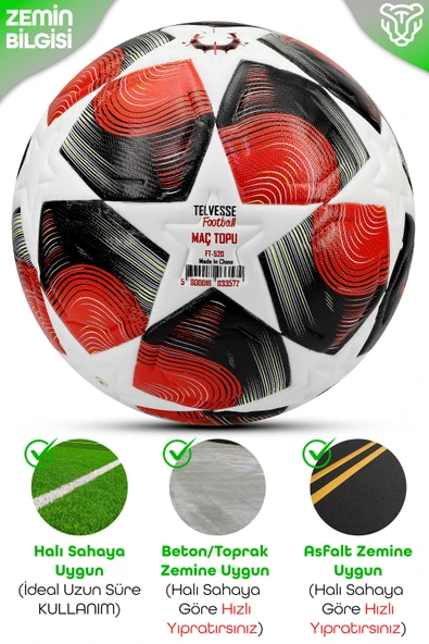 PRO-Series PU Futbol Topu Lazer Kesim Şampiyonlar Beton Halı Saha Resmi Maç Futbol Topu Kırmızı 520 - Resim 5