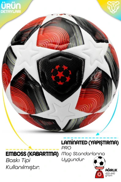 PRO-Series PU Futbol Topu Lazer Kesim Şampiyonlar Beton Halı Saha Resmi Maç Futbol Topu Kırmızı 520 - Resim 2