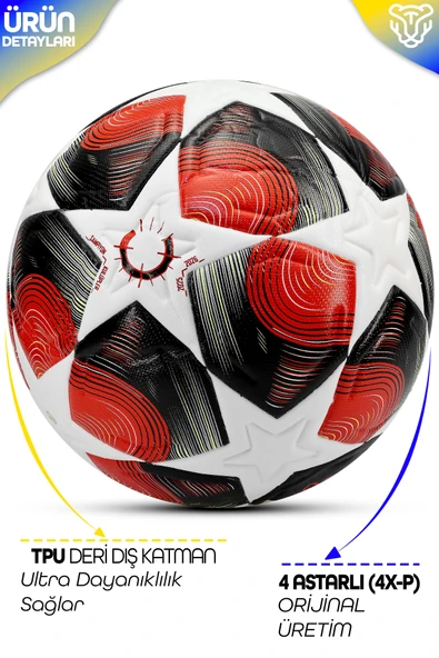 PRO-Series PU Futbol Topu Lazer Kesim Şampiyonlar Beton Halı Saha Resmi Maç Futbol Topu Kırmızı 520 - Resim 3