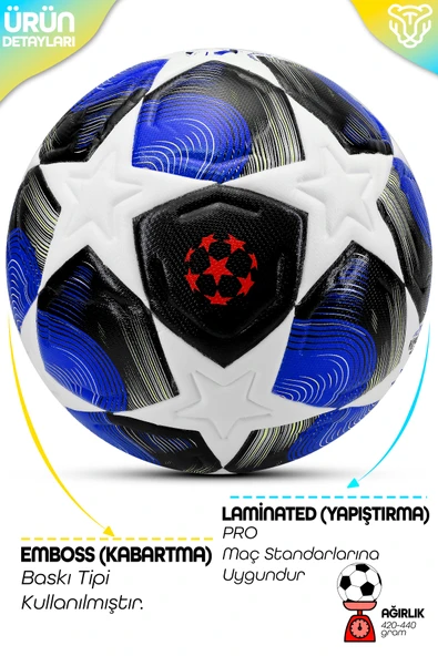 PRO-Series PU Futbol Topu Lazer Kesim Şampiyonlar Beton Halı Saha Resmi Maç Futbol Topu Mavi 520 - Resim 2