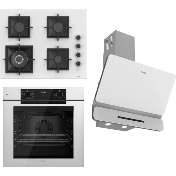 Ferre Fryart-Sılentart Serisi Beyaz Set (SC406-WFA + QEP63CB +D081-SA) - Döküm Izgara / 65 cm Ocak ürün görseli 1