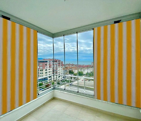 CEYLAN Home Balkon Perdesi Kuş Gözü Ölçü Seçenekli Sarı Beyaz Çizgili - 2