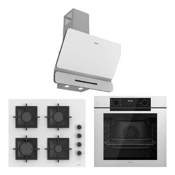 Ferre White FryArt 3 Lü Ankastre Set ( QEP63CB - SC206-FA - D081-SA ) A++ Sessiz Davlumbaz ürün görseli 1