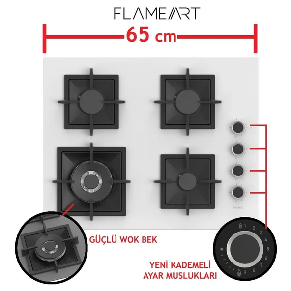 Ferre Steamart-Fryart Serisi Beyaz Set (SC406-WFA + QEP64CB +D078) - Döküm Izgara / 65 cm Ocak - Resim 3