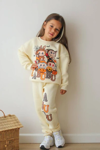 Labubu Çizgi film Baskılı Alt Üst Kız Çocuk 2li Takım - 3