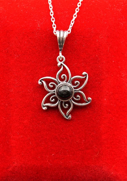 925 Ayar Kadın Oltu Taşı Kadın Kolye sk00085 ürün görseli 1