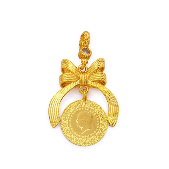 Altın Kaplama Kurdeleli Çeyrek Kolye Ucu TGR-728 ürün görseli
