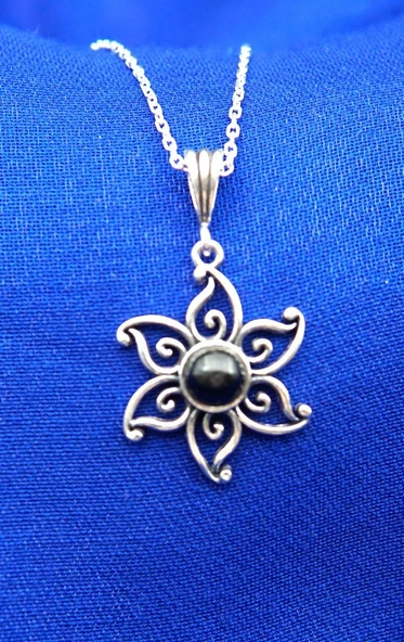 925 Ayar Kadın Oltu Taşı Kadın Kolye sk00085 - Resim 2