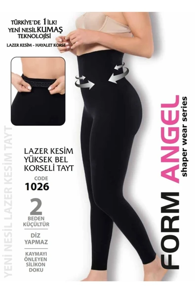 Kadın Siyah Yüksek Bel Lazer Kesim Tayt Korse 1026 - 2