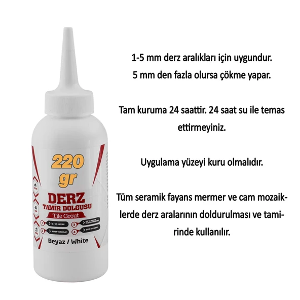 Beyaz Renk (220 Gr) Hazır Derz Dolgu Fayans Seramik Mermer Yer Zemin için Tamir Yenileme Dolgusu - Resim 4