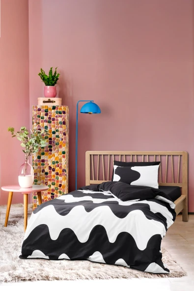 Cozy Home Mono Tek Kişilik Lastikli Çarşaflı Nevresim Takımı Flow Siyah ürün görseli 1