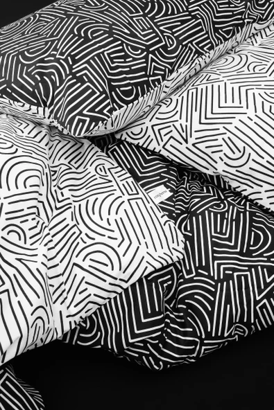 Cozy Home Mono Çift Kişilik Lastikli Çarşaflı Nevresim Takımı Maze Siyah - Resim 6