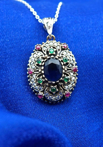 925 Ayar Kadın Oltu Taşı Kadın Kolye sk00087 - Resim 2