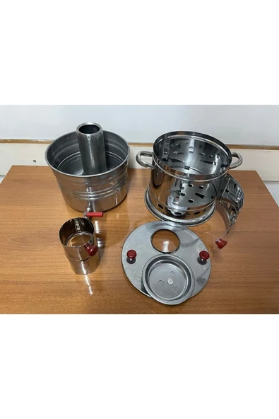 sobapark Tek Musluklu Odunlu Kömürlü Çay Semaveri Odunlu Kömürlü Semaver - 5 Litre - Demlik 1 Litre - 4