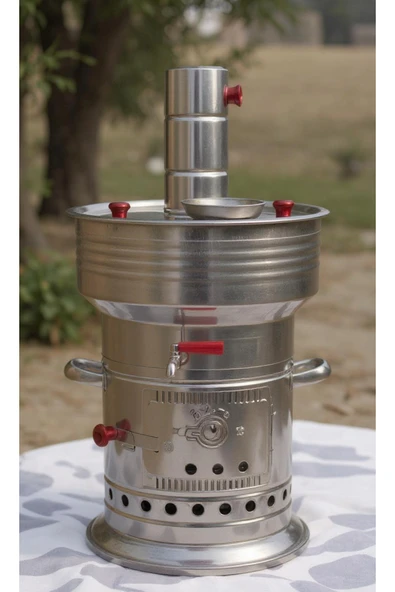 sobapark Odunlu Semaver Kömürlü Semaver Odunlu Kömürlü Çay Semaveri Tek Musluklu Semaver 7 Litre - PASLANMAZ - 3