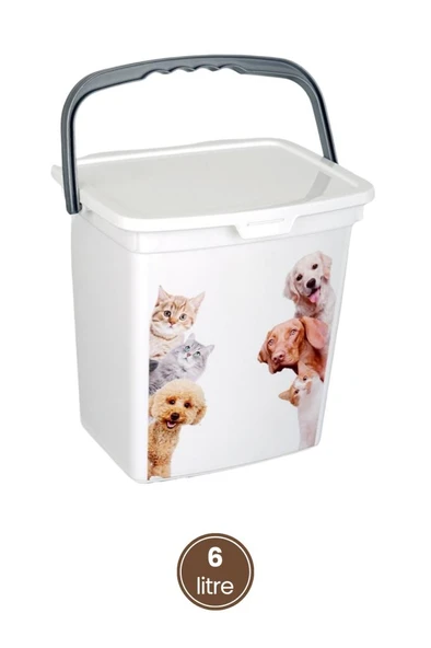 Evcil Hayvan Mama Kovası, Kapaklı Kulplu Kedi Köpek Mama Saklama Kabı Kutusu 6lt - Resim 3
