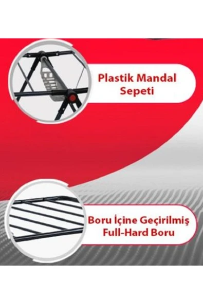 ELFİDA Çamaşır Kurutmalık Çamaşır Askılığı Mandal Sepetli KALIN BORULUDUR - 6