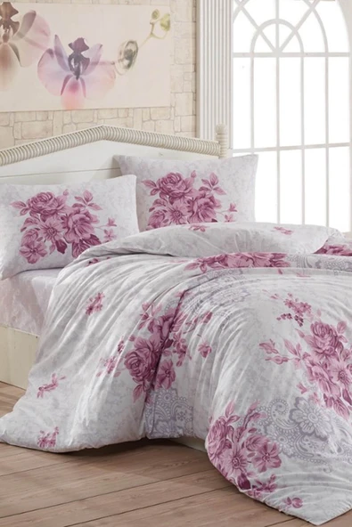 Kristal Ranforce Tek Kişilik Nevresim Takımı Henna Mürdüm