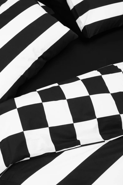 Cozy Home Mono Çift Kişilik Lastikli Çarşaflı Nevresim Takımı Code Siyah - Resim 4