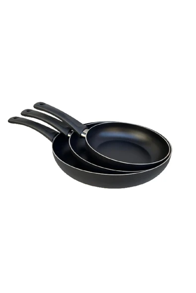 sobapark Teflon Tava Seti 16+20+24 Cm Mat Siyah Renk Teflon Tava Seti Yanmaz Yapışmaz 3'lü Teflon Tava Set - 2
