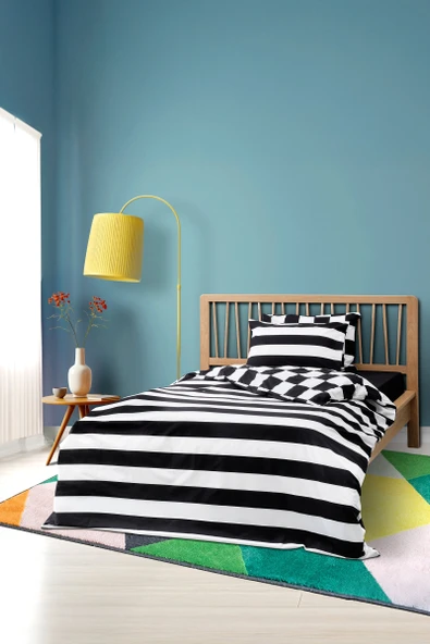 Cozy Home Mono Tek Kişilik Lastikli Çarşaflı Nevresim Takımı Code Siyah - 1