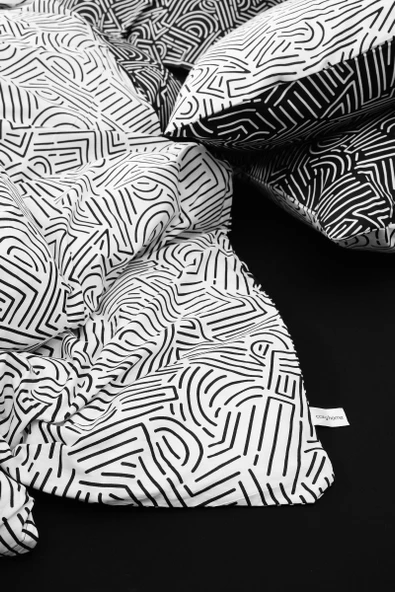 Cozy Home Mono Çift Kişilik Lastikli Çarşaflı Nevresim Takımı Maze Siyah - Resim 5