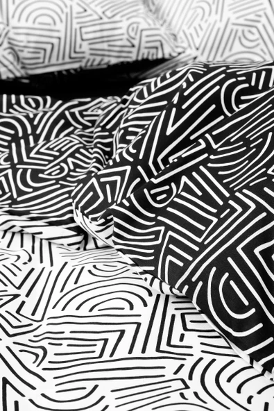 Cozy Home Mono Çift Kişilik Lastikli Çarşaflı Nevresim Takımı Maze Siyah - Resim 4