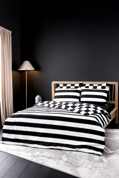 Cozy Home Mono Çift Kişilik Lastikli Çarşaflı Nevresim Takımı Code Siyah - Resim 2