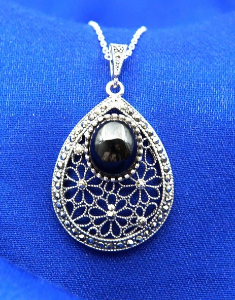 925 Ayar Kadın Oltu Taşı Kadın Kolye sk00086 ürün görseli 1