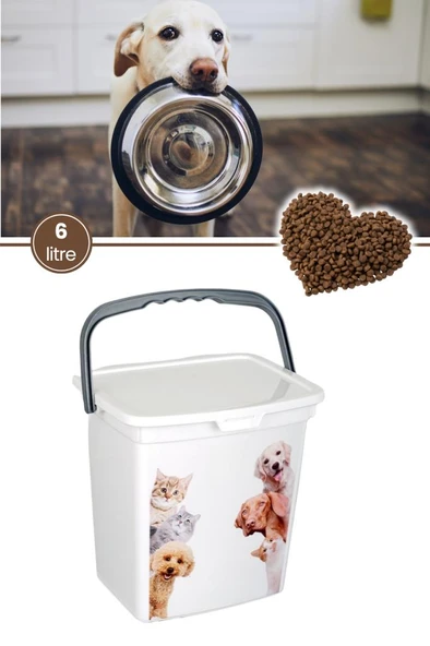 Evcil Hayvan Mama Kovası, Kapaklı Kulplu Kedi Köpek Mama Saklama Kabı Kutusu 6lt ürün görseli 1
