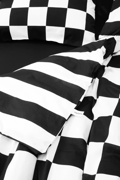 Cozy Home Mono Çift Kişilik Lastikli Çarşaflı Nevresim Takımı Code Siyah - Resim 5