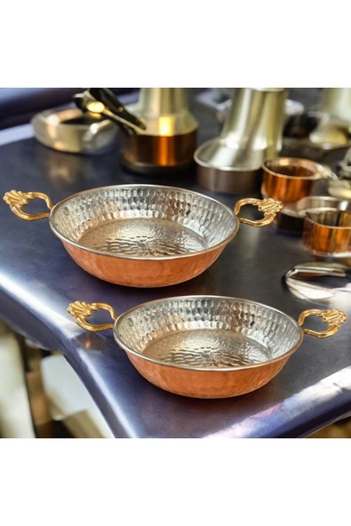 MY ZEY 2 adet Yumurta Menemen Bakır tava Çekiç dövme 16 cm - 4