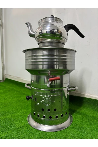 sobapark Odunlu Kömürlü Çay Semaveri Odunlu Kömürlü Semaver Tek Musluklu Semaver 7 Litre Demlik 1 Litre - 5