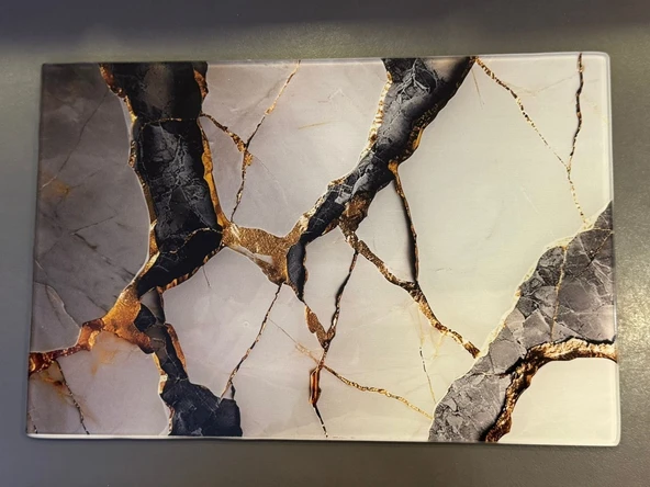 Coşev Temperli Kırılmaz Cam Kesim Panosu 20x30cm Mermer Desen2