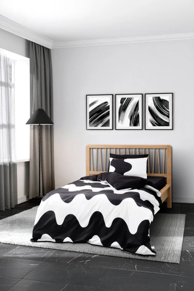 Cozy Home Mono Tek Kişilik Lastikli Çarşaflı Nevresim Takımı Flow Siyah - Resim 2