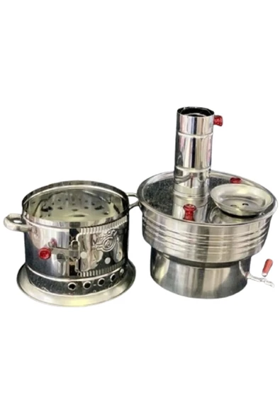sobapark Odunlu Semaver Kömürlü Semaver Odunlu Kömürlü Çay Semaveri Tek Musluklu Semaver 7 Litre - PASLANMAZ - 5