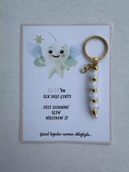 72 Adet Beyaz Renk İsme Özel İlk Dişim Çıktı Diş Partisi Diş Buğdayı Hatırası Hediyelik Anahtarlık ürün görseli