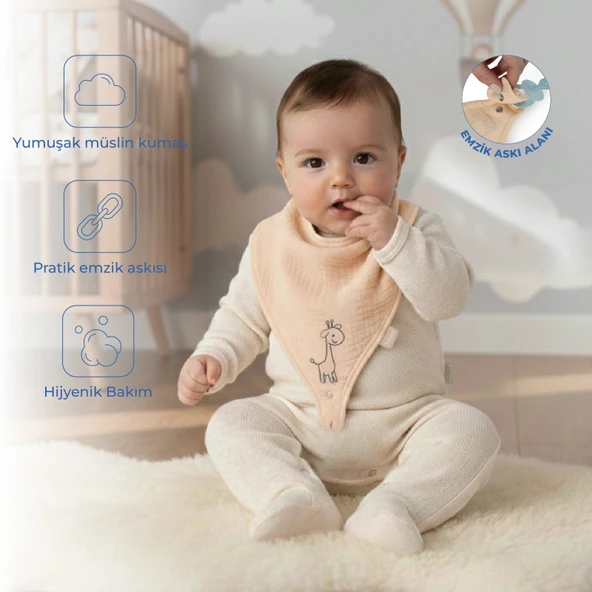 Babyjem Emzik Askılı Müslin Önlük Somon ürün görseli 1