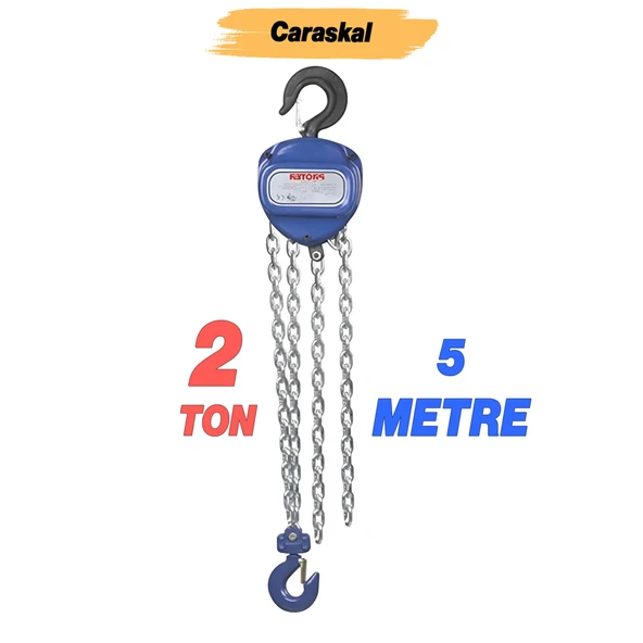 Zincirli Caraskal 2 Ton 5 Metre Profesyonel El Vinci Dayanıklı Yük Kaldırma Makinesi Aparatı - Resim 2