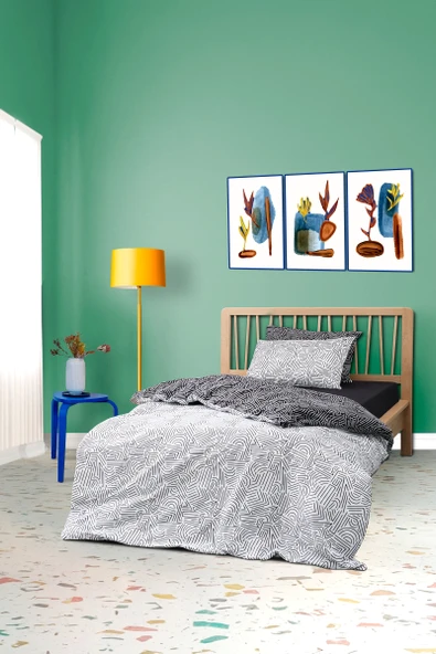 Cozy Home Mono Tek Kişilik Lastikli Çarşaflı Nevresim Takımı Maze Siyah ürün görseli 1