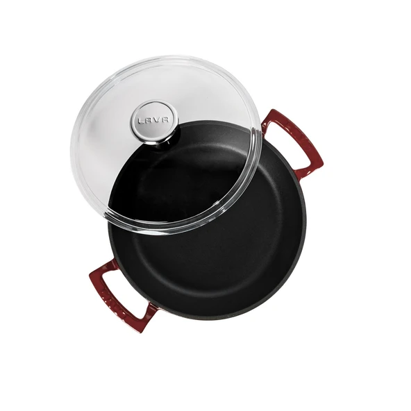 Lava Döküm Yuvarlak Sahan Cam Kapaklı Döküm Demir Yekpare Çift Kulplu Çap(Ø)24cm. - Resim 4