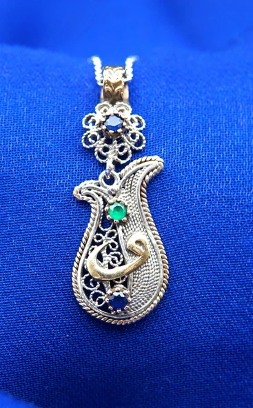 925 Ayar Kadın Oltu Taşı Kadın Kolye sk00090 - Resim 2