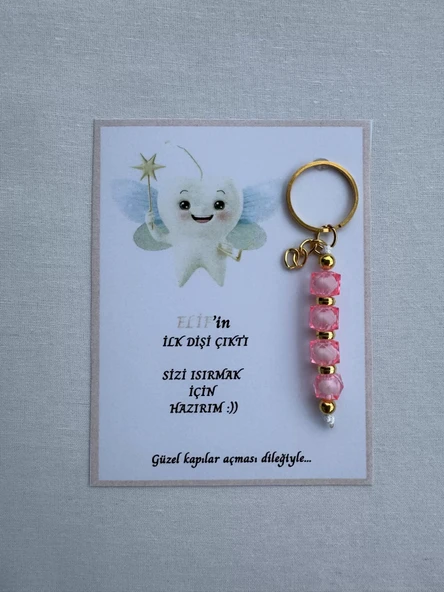 72 Adet Pembe Renk İsme Özel İlk Dişim Çıktı Diş Partisi Diş Buğdayı Hatırası Hediyelik Anahtarlık
