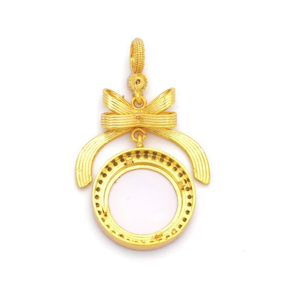 ALtın Kaplama Kurdeleli Çeyrek Altınlı İçi Boş Kolye Ucu TGR-725 - Resim 2