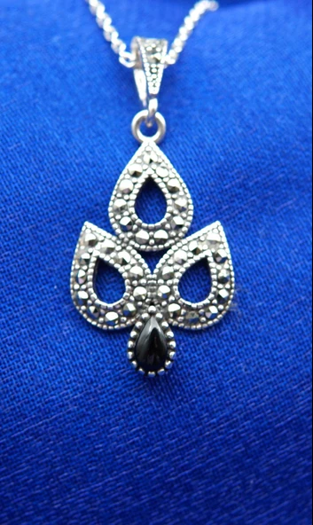 925 Ayar Kadın Oltu Taşı Kadın Kolye sk00088 ürün görseli 1