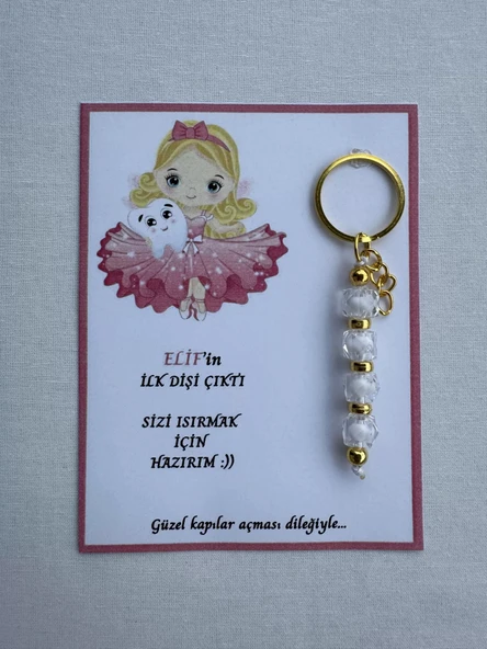 72 Adet Beyaz Renk İsme Özel İlk Dişim Çıktı Diş Partisi Diş Buğdayı Hatırası Hediyelik Anahtarlık